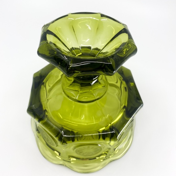 Vintage 1960s Fostoria Green Wedding Compote Bowl Coin Dot Glass - Picture 7 of 10